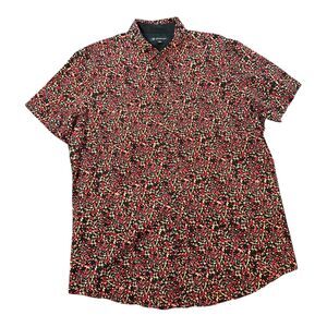 INC Men's Shirt Eggplant Purple XS Button Down Shirt Floral Shirt Short Sleeve